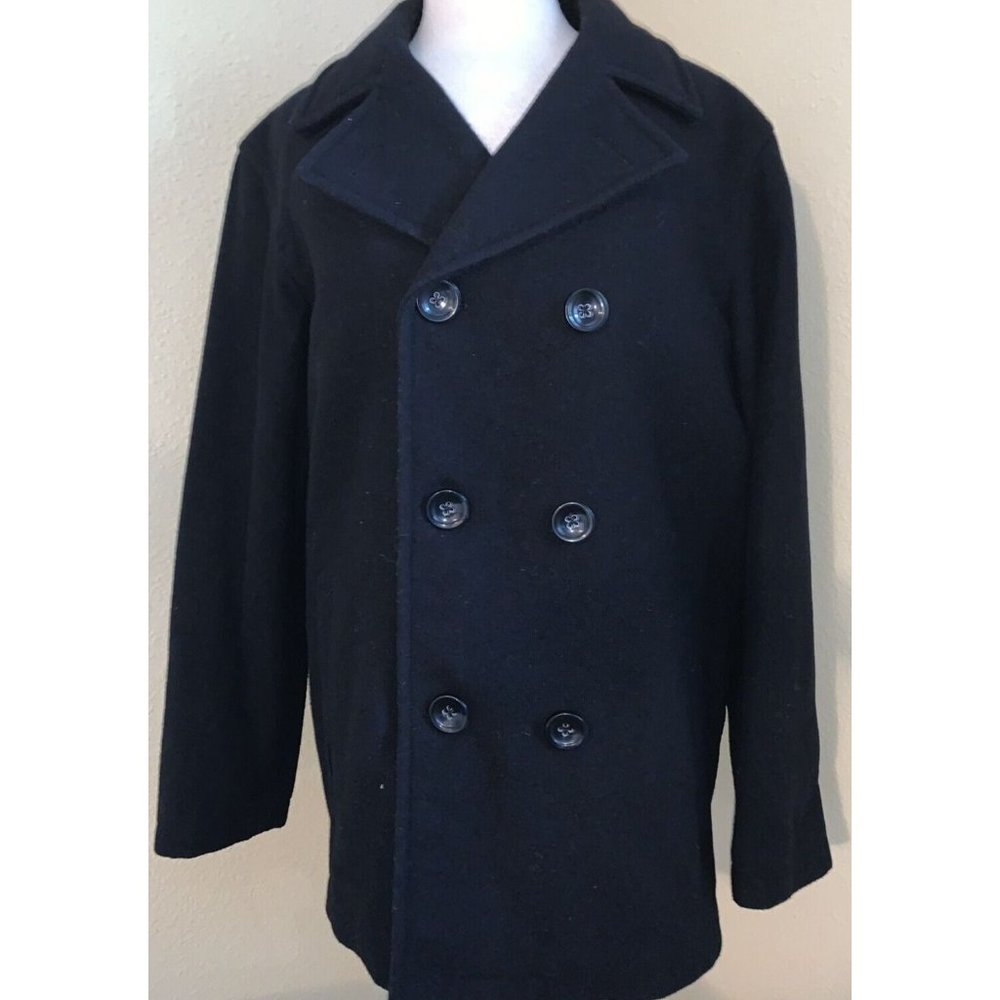 Men's Roundtree & Yorke Luxurious Wool Pea Coat Jacket Size M Quilted Lining